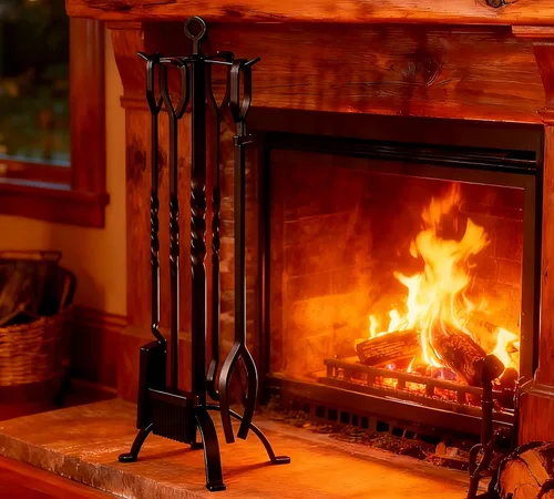 Vista 11 de Fire Beauty Juego de 5 herramientas para chimenea, accesorios de chimenea, soporte de herramientas con asas, herramientas para decoración