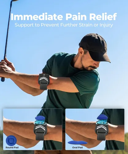 Vista 4 de CURECARE Nueva Codera Mejorada para Tenis y Golfistas con Dos Almohadillas 3D, Soporte Dirigido para Antebrazo para Compresión Personalizada, Correa