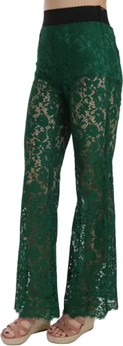 Vista 3 de Dolce & Gabbana Pantalones Palazzo con encaje floral verde, Verde