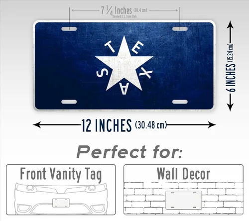 Vista 2 de Placa de matrícula de la bandera de Texas De Zavala de metal envejecido, etiqueta de automóvil antigua The Lone Star State TX 6 x 12 pulgadas
