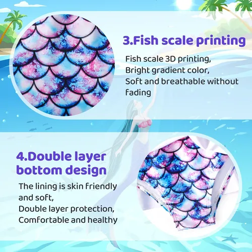 Vista 6 de KGDECYS Little Girls Mermaid Swimsuit Princess Ruffle Bathing Suit Toddler Cartoon One Piece Swimwear Beachwear