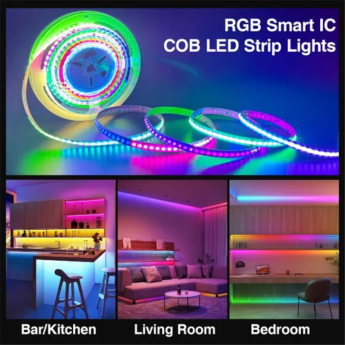 Vista 3 de HAMRVL FCOB WS2811 RGB COB Tira de luces LED, DC12V flexible de alta densidad uniforme de color persecución inteligente de luz de cinta IC 576LED/m