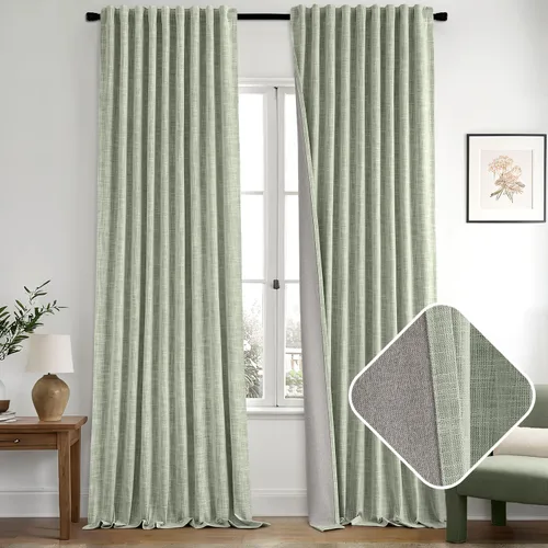 Vista 8 de MIULEE Cortinas de lino 100% opacas de color rosa bebé de 84 pulgadas, juego de 2 paneles de doble cara sin revestimiento, con trabillas traseras