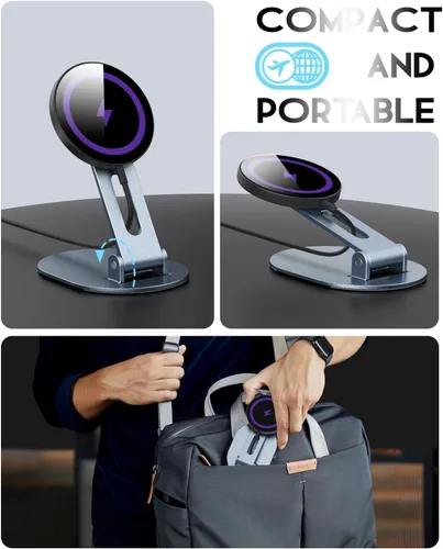 Vista 2 de Soporte de cargador inalámbrico magnético para cargador Mag-Safe, soporte de carga inalámbrico plegable de 15 W máximo hecho para iPhone