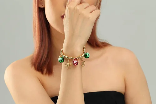 Vista 7 de Bling - Pulsera de cuentas de copo de nieve blanco con cuentas elásticas de cristal para mujeres y niñas