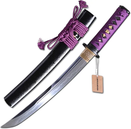 Vista 15 de MURASAME Espada Tanto Katana Corta de Arcilla Templada Acero T10 Hamon Real Muy Afilar Espiga Completa Hecha a Mano