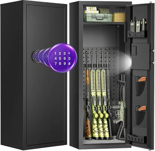 Vista 10 de Caja fuerte de 8-10 armas para seguridad del hogar, caja fuerte para rifles y pistolas - Teclado digital de acceso rápido Caja fuerte de fácil