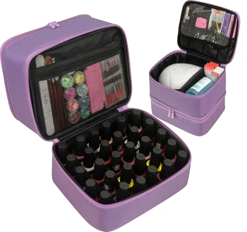 Vista 8 de ButterFox Estuche organizador de esmalte de uñas con capacidad para 60 botellas, se adapta a lámpara de uñas, almacenamiento de doble capa