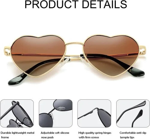 Vista 4 de JOVAKIT Gafas de sol polarizadas con forma de corazón para mujer, estilo encantador, marco de metal, lentes de protección UV400