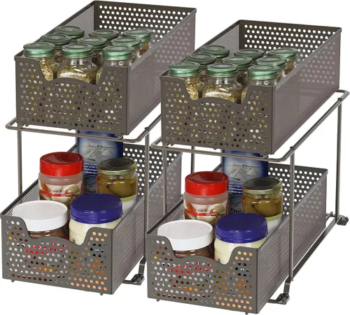 Vista 6 de Simple Houseware - Cajón organizador de cesta deslizante de 2 niveles, bronce