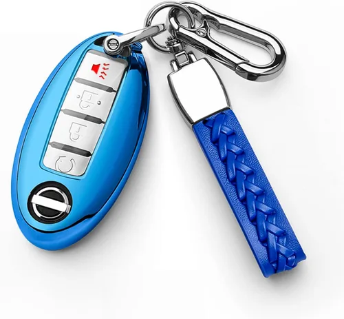 Vista 10 de Funda compatible con llavero Nissan con llavero de cuero, funda de TPU suave para llave inteligente Altima Maxima Rogue Armada Pathfinder Smart Key