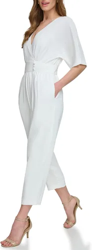 Vista 2 de Eliza J womens Crepe Jumpsuit With Waistband and ButtonsDress