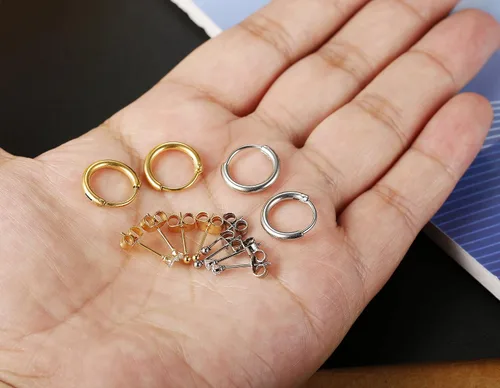 Vista 4 de Jstyle Pendientes de acero inoxidable de 0079in para mujer aros infinitos CZ bolas de cartílago juego de pendientes de plata y oro