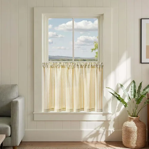 Vista 23 de Jinchan - Cortinas de lino a rayas para cocina, 24 pulgadas, beige, 2