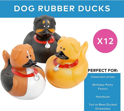 Vista 2 de Fun Express Paquete de 12 mini patos de goma para perros, lindos patos de goma para fiestas de cumpleaños de niños, juguetes de caja del tesoro