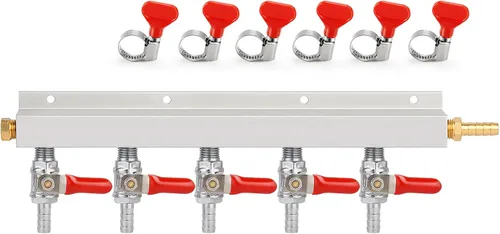 Vista 12 de FERRODAY Colector de gas de 2 vías, colector de válvulas de retención integrado de púas de 5/16 pulgadas CO2 Distributor with 2 Independent Shut