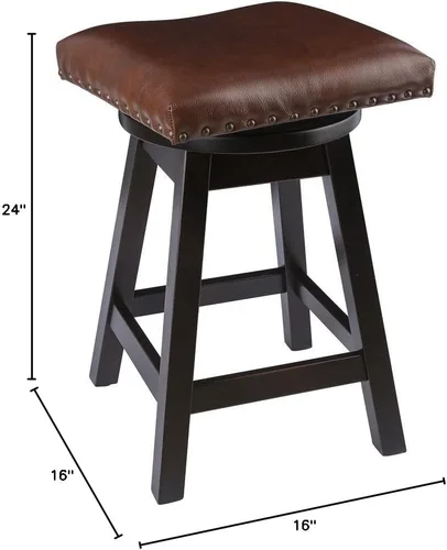 Vista 2 de Furniture Barn USA Taburete de bar urbano giratorio en madera de arce con asiento de cuero, ónix Tinte de ónix