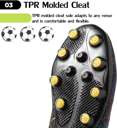 Vista 6 de Beyondjuff Zapatos de fútbol para niños con tacos de fútbol para suelo firme, zapatos de césped para niñas, zapatos de entrenamiento al aire libre