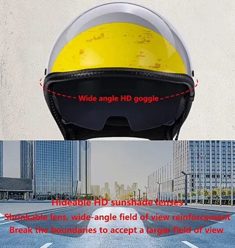 Vista 4 de Casco retro para motocicleta, aprobado por DOT, para adultos, hombres y mujeres, estilo alemán vintage, casco de media cara para scooter