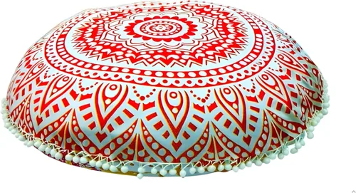 Vista 12 de CRAFT KALA Funda de cojín redonda grande de 32 pulgadas para el suelo bohemio, funda de puf boho, funda de cojín de mandala para meditación, cojines