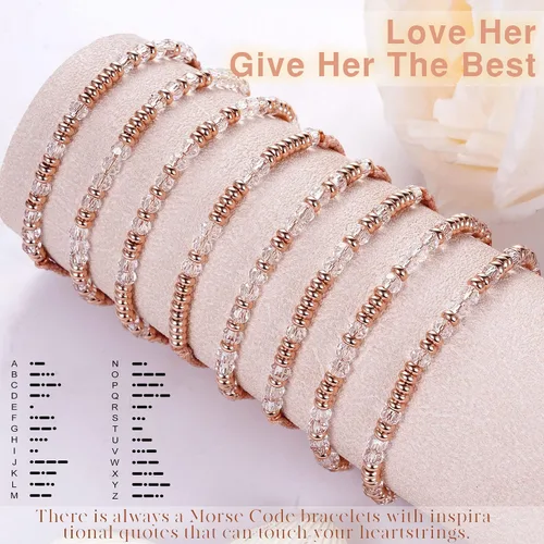 Vista 4 de Btysun Pulseras con código morse para mujeres, adolescentes, niñas, regalos rosados, pulseras trenzadas inspiradoras para mejores amigas, regalos