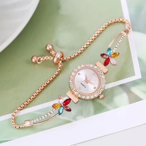 Vista 5 de ADSBIAOYE Reloj de pulsera floral simple de moda para mujer, reloj de lujo ligero de cuarzo con diamantes