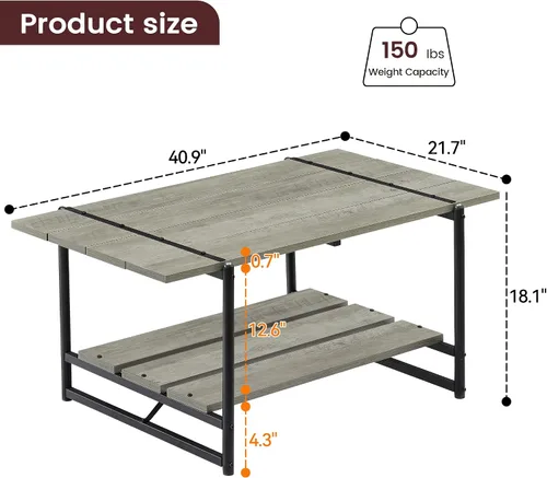 Vista 2 de Mesa auxiliar para sala de estar, mesas de sala de estar de 2 niveles, mesa de centro moderna para sala de estar, mesa de centro de madera de granja
