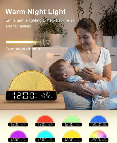 Vista 4 de HAODINGMAI – Reloj despertador con simulación de amanecer, luz para despertar con sonido de ruido blanco, control táctil, lámparas de mesita