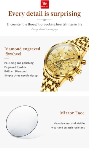 Vista 4 de OLEVS Reloj multifuncional de dos tonos para mujer, reloj analógico de cuarzo para mujer, de acero inoxidable, resistente al agua, con diamantes