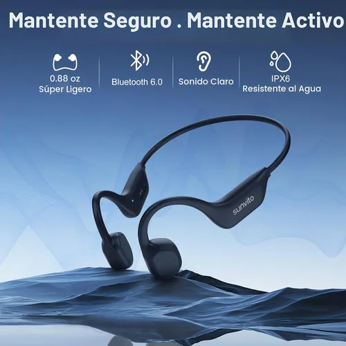 Vista 2 de Auriculares de conducción ósea Bluetooth 6.0,Auriculares deportivos Negro