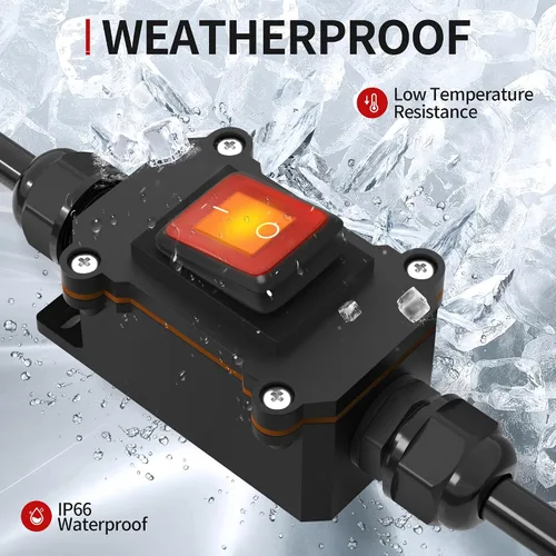 Vista 3 de RVBOATPAT Interruptor de cable en línea de 12 V, 20 A CC, interruptor en línea impermeable IP67 rojo iluminado 2 posiciones 4 pines DPST con cable