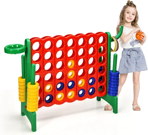 Vista 12 de COSTWAY Juego gigante gigante de 4 a puntuación para niños y adultos, juego de 2.5 pies para interiores y exteriores con aro de baloncesto, juego