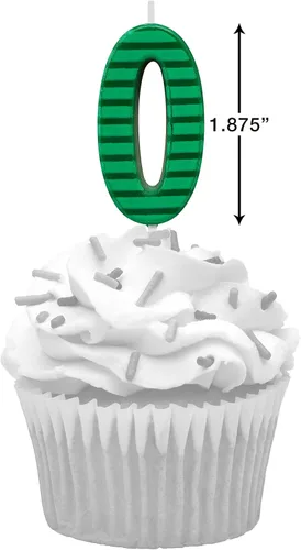 Vista 2 de Papyrus Vela de cumpleaños número 0, rayas verdes (1 unidad)