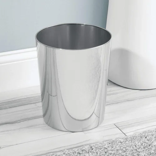 Vista 2 de mDesign Round Metal Small 1.7 Gallon Recycle Trash Can Wastebasket, Garbage Container Bin for Bathrooms, Kitchen, Bedroom, Home Office - Durable