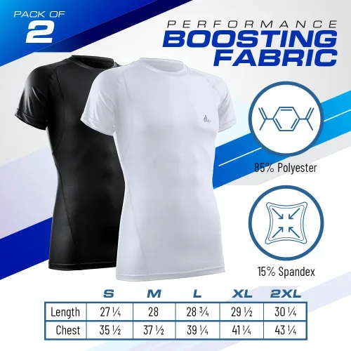 Vista 2 de Mens Compression Shirt Short Sleeve Dry-fit Athletic Base-Layer T-Shirt - 2 Pack