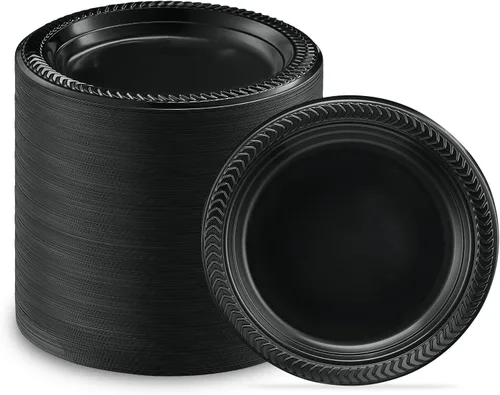 Vista 15 de PLASTICPRO 100 cuencos de plástico negros ligeros de 5 onzas, cuencos pequeños de plástico para sopa, platos negros para ensalada y postre