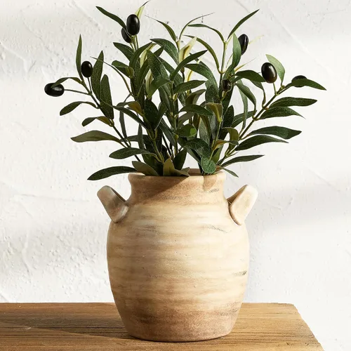 Vista 15 de Florero Grande para Decoración del Hogar - Jarrones de Mesa Rústicos de Cerámica Estilo Granja de 12 Pulgadas de Alto con Asa, Decoración de Sala