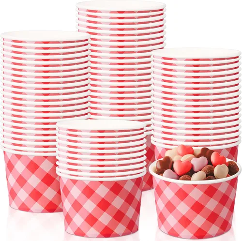 Vista 11 de Shellwei Paquete de 50 tazas de helado de 9 onzas para el día de San Valentín, cuencos de postre desechables con corazón, cuencos de papel