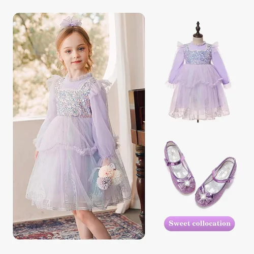 Vista 3 de Furdeour Zapatos de vestir para niñas, zapatos de princesa Mary Jane para bodas, flores, damas de honor, tacones con purpurina para niños pequeños