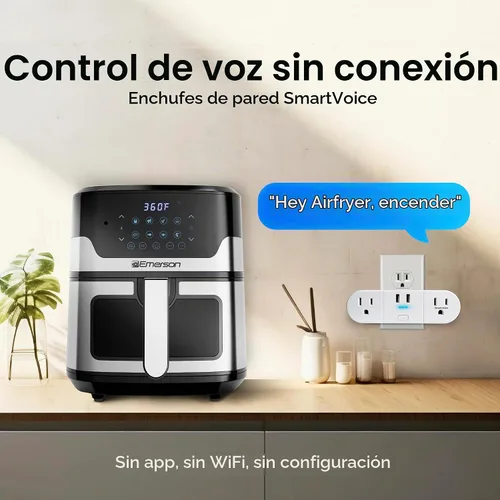 Vista 8 de Emerson SmartVoice - Enchufe de pared 4 en 1, tomacorriente inteligente controlado por voz con 2 salidas de CA y 2 puertos USB-A, sin WiFi, sin