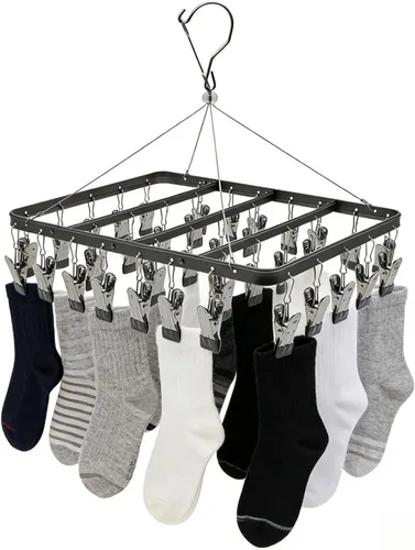 Vista 7 de Percha para pantalones de secado de ropa, perchas de metal con 36 clips, resistente al viento, colgador de ropa interior, clip plegable para jeans