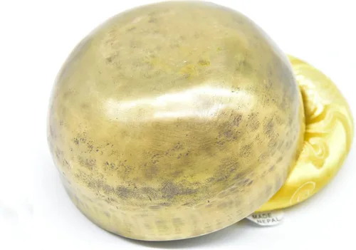 Vista 5 de Cuenco antiguo antiguo tibetano de 5 pulgadas de Nepal-Meditation Bowl, oro curativo