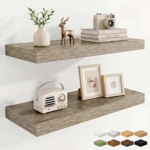 Vista 58 de Marsmiles 12in Depth Floating Shelves, 12x12x1.4, Rustic Brown, Set of 3 Marrón rústico
