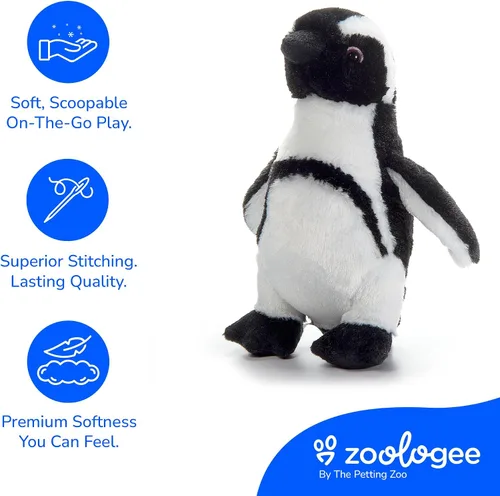 Vista 4 de The Petting Zoo - Peluche de pingüino africano de patas negras, regalos para niños, animales del zoológico Scoopz, juguete de pingüino de 8 pulgadas