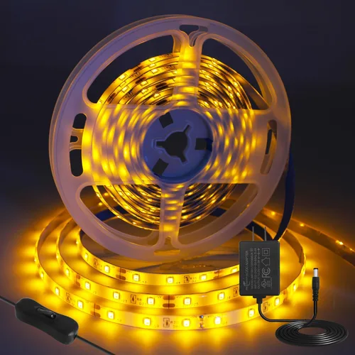 Vista 16 de Resistente al agua IP65, tira de luz LED flexible impermeable de 12 V, tiras de luz LED cortables de 16.4 pies, 300 unidades de cadena de Blanco