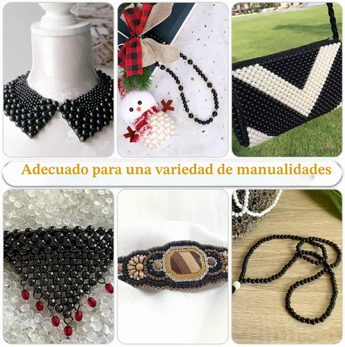 Vista 6 de Anezus 2205 Piezas Perlas Negras para Manualidades, Tamaños Surtidos de Perlas Falsas, Perlas para Coser, Perlas Sueltas a Granel con Agujeros