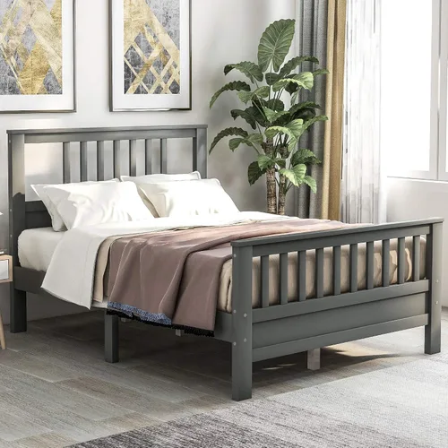 Vista 14 de Polibi Cama de plataforma de tamaño matrimonial con nido individual y estantería, cama de plataforma de almacenamiento de madera con cabecera