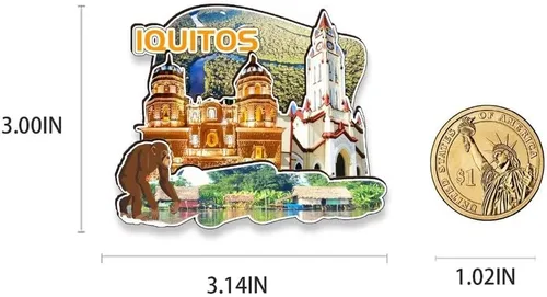 Vista 3 de Imán de madera para nevera Iquitos Perú Monumentos 3D Viajes Coleccionables Recuerdos Decoración Hecho a Mano