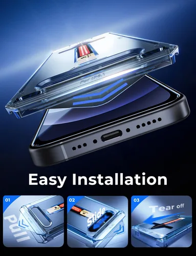Vista 3 de MAGIC JOHN Paquete de 2 protectores de pantalla de vidrio templado para iPhone 12/iPhone 12 Pro de 6.1 pulgadas, instalación automática