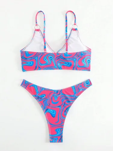 Vista 2 de WDIRARA Traje de baño de 2 piezas para mujer con estampado de mármol y junta tórica
